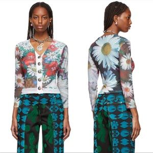 NEW Chopova Lowena Floral Daisy Mesh Button Top Small